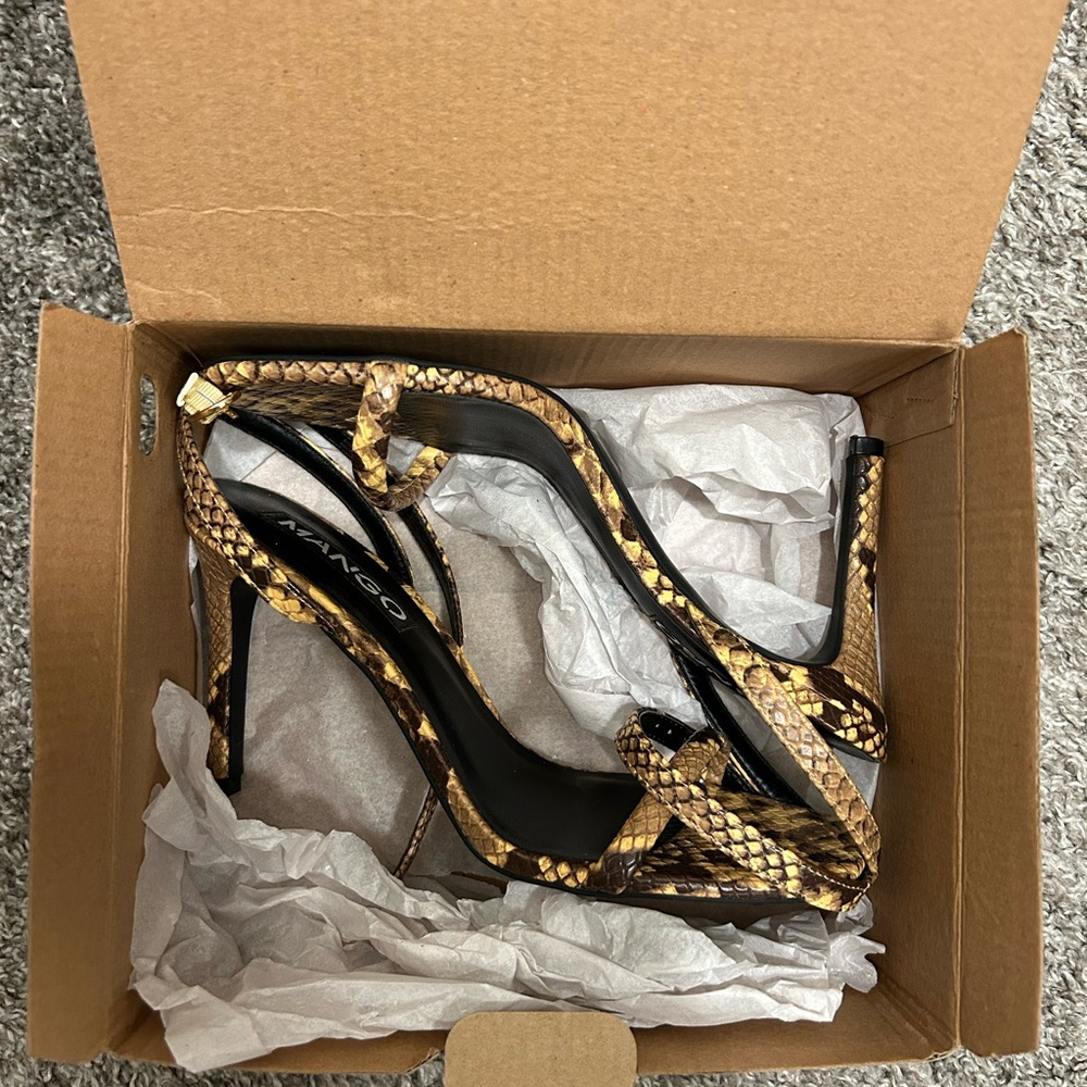 Mango Brown Snake Print Women's Heels